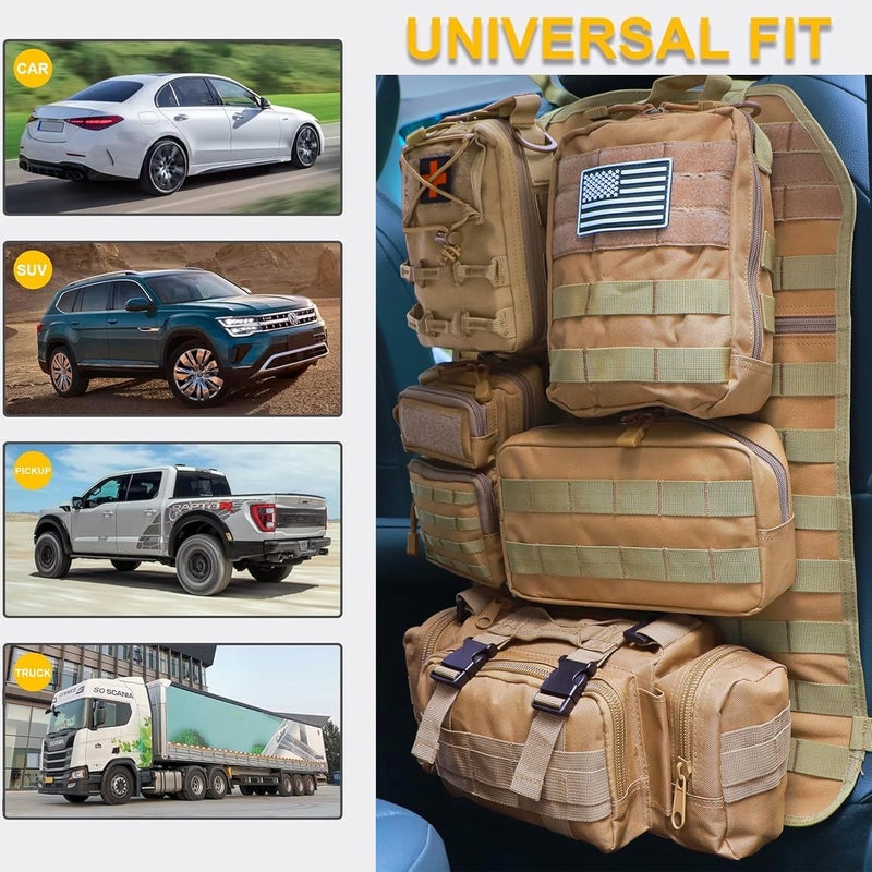 Jimikay Universal Tactical Seat ​Back Organizer Vehicle Molle Panel Organizer Storage Bag with 5 Detachable Molle Pouch for All Vehicel Such as Jeep,Truck,SUV, Car, Ford,Chevy etc - Image 2